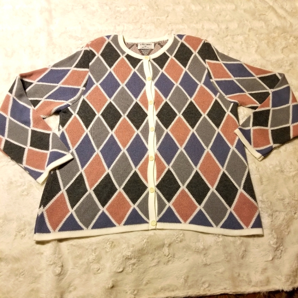 Vintage Alfred Dunner Cardigan Diamond Pattern Womens Size Medium Cottagecore